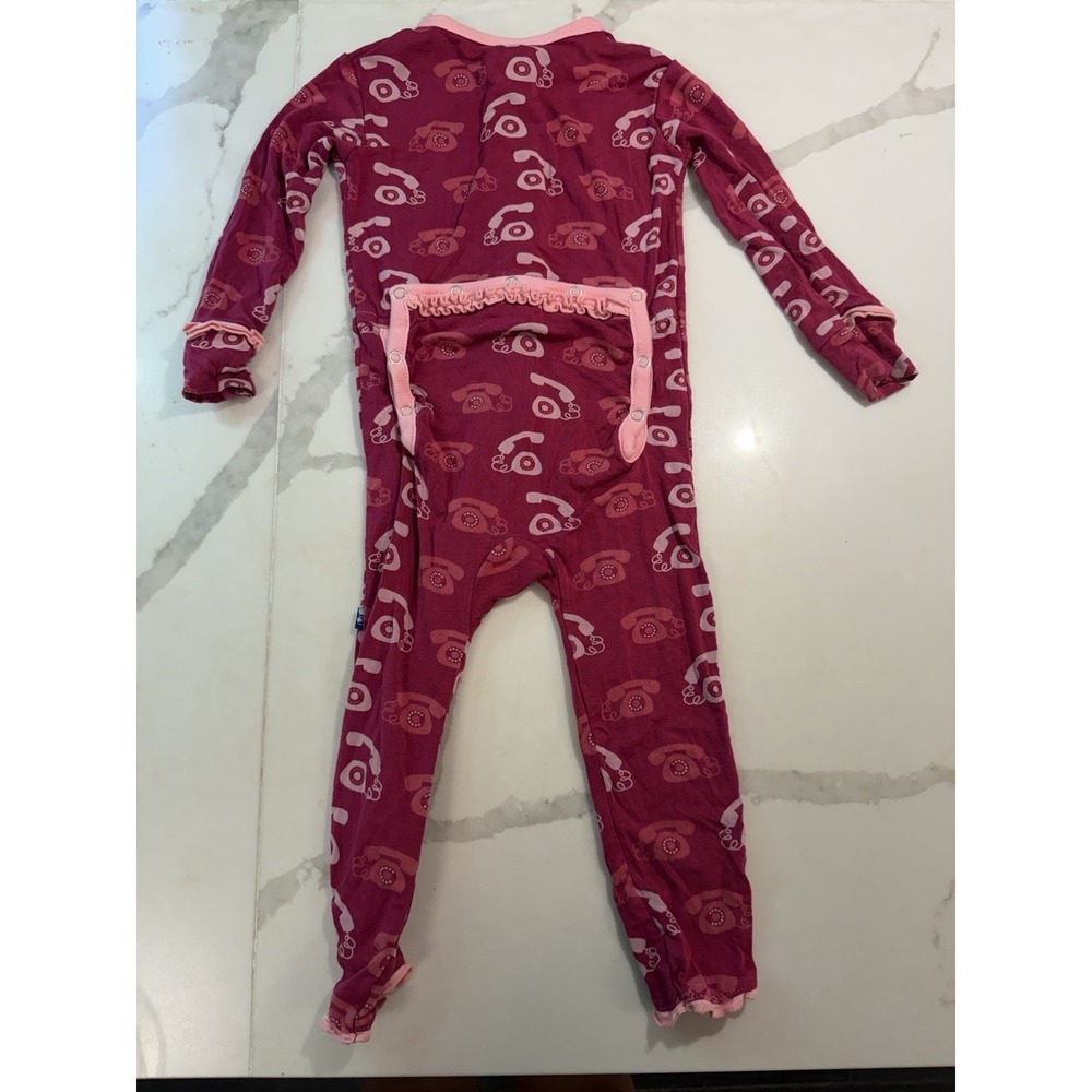 Kickee Pants Bamboo Coveralls Butt Snaps Easy Diaper Check 12-18 Mos Retro Phone